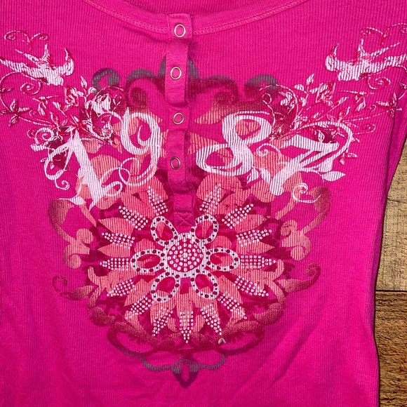 💕 TRADED💕OP Y2K pink ribbed embellished long sleeve shirt - Picture 2 of 3